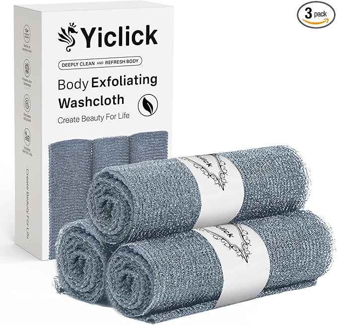 Yiclick Exfoliating Washcloth Towel- Exfoliating Body Scrubber Exfoliator, Back Scrubber for Shower Bath, Exfoliate Rags Wash Cloths, Loofah Lufa Sponge, Body Scrub & Exfoliation Women Men