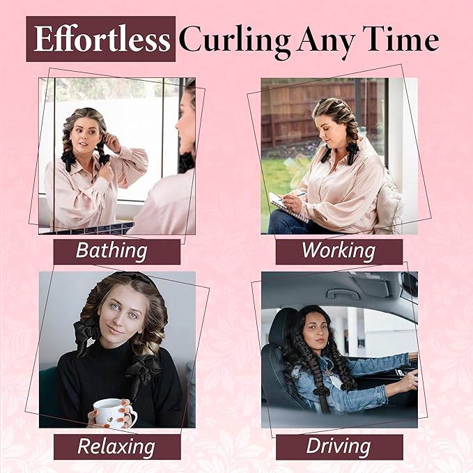 Satin Heatless Curling Set - Soft Curlers to Sleep In, Overnight Heatless Curls for Long Hair, Shoulder Length, Overnight Hair Curlers for Frizz-Free, No Heat Damage Styling, Gift for Teen Girl,Women