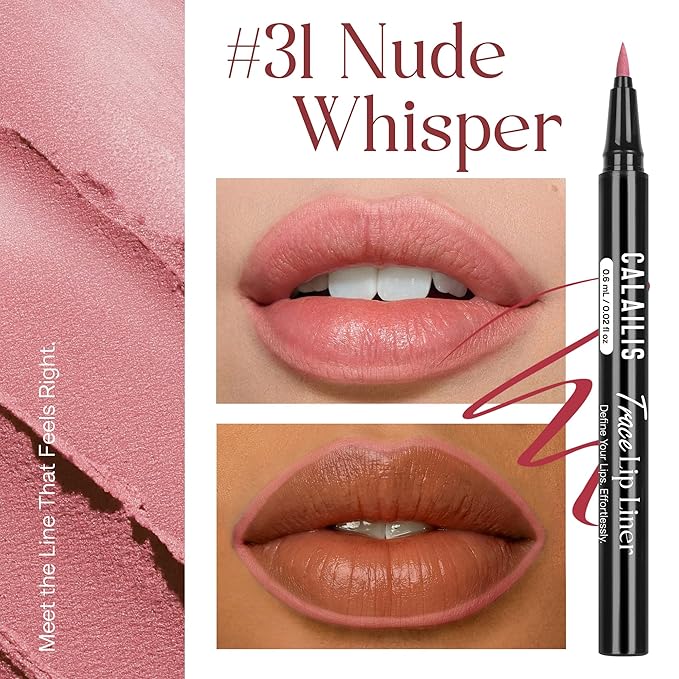CALAILIS Lip Liner, Long Lasting Liquid Lip Liner Pencil, Waterproof and Smudge-proof Matte Semi Permanent lipliner Stain, Seamless Make Up with All-Day Color (#31 Nude Whisper)