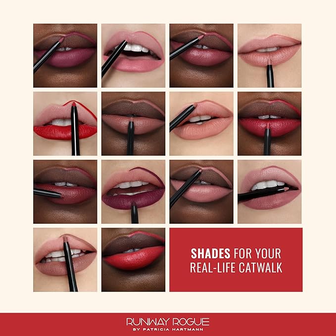 Runway Rogue Designer Liner Lip Pencil, Matte Cool Berry-Rose Lip Liner Pencil and Lip Liner Sharpener, ‘Camera Ready’