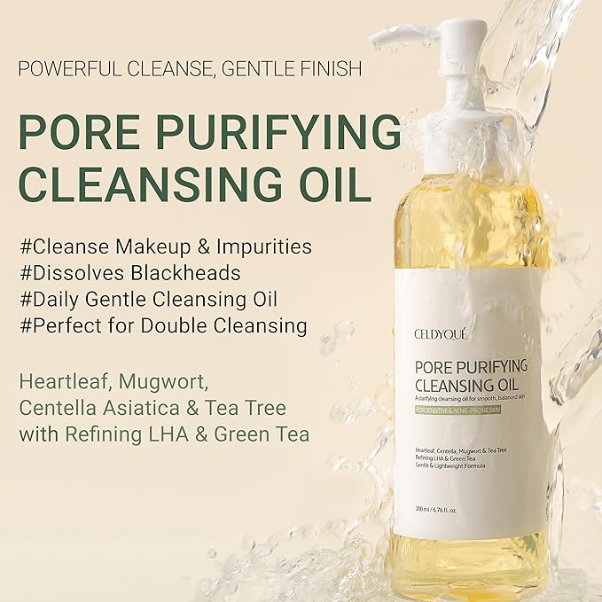 Korean Double Cleanse Duo Set – Pore Purifying Cleansing Oil & Gentle Face Wash, Mild Acid Complex, Sensitive Skin, w/ Centella Tea Tree & Green Tea, LHA AHA BHA PHA for Gentle Exfoliation Acne Care