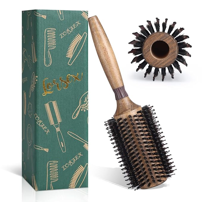 Round Brush for Blow Drying, LORSEX Boar Bristle Hair brush for Women Men, Round Hairbrush for Add Shine/Volume, Minimize Damage (2.8 Inch)