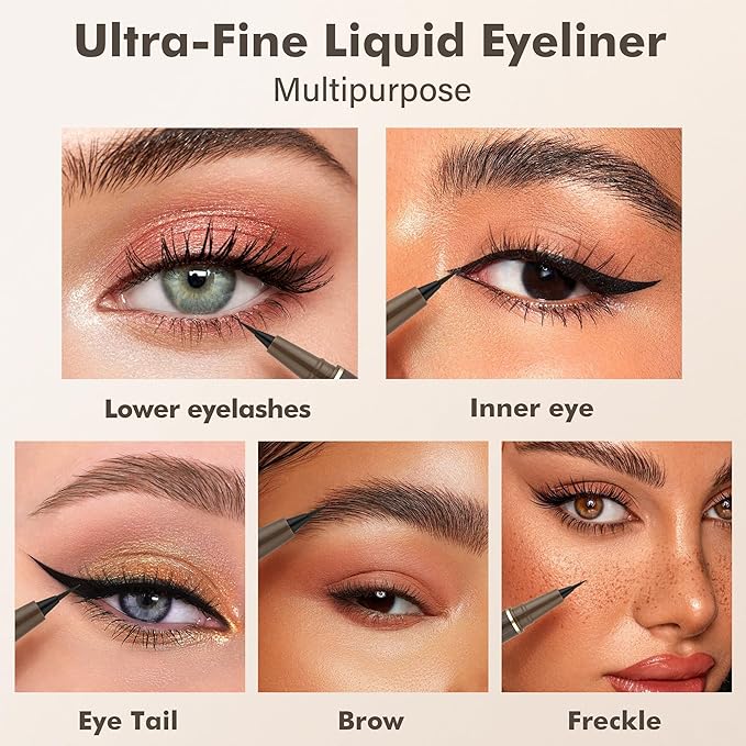 Ultra Fine Liquid Eyeliner Set，4 Pack Matte Brown EyeLiners Pencils，Eye Ink Liner-Precision Tip for Winged and Inner Corner Makeup，Long Lasting，Quick-Dry，Waterproof ，Easy to Apply for Beginners