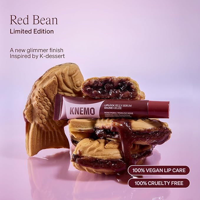 KNEMO LipLock Jelly Serum for Dry Lips, Long-Lasting Hydration & Plumping Gloss with Rose PDRN, Carrot Collagen, Pillow Peptide, Moisturizing Tinted Lip Balm (Red Bean)