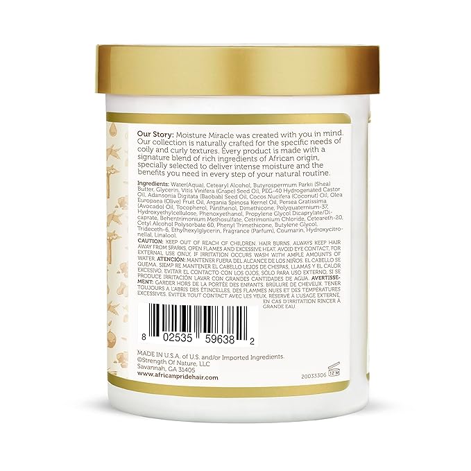 African Pride Moisture Miracle Leave-In Cream with Baobab Oil & Coconut Oil for Coily & Curly Hair, Adds Moisture, Helps Repair & Strengthen, 18 oz