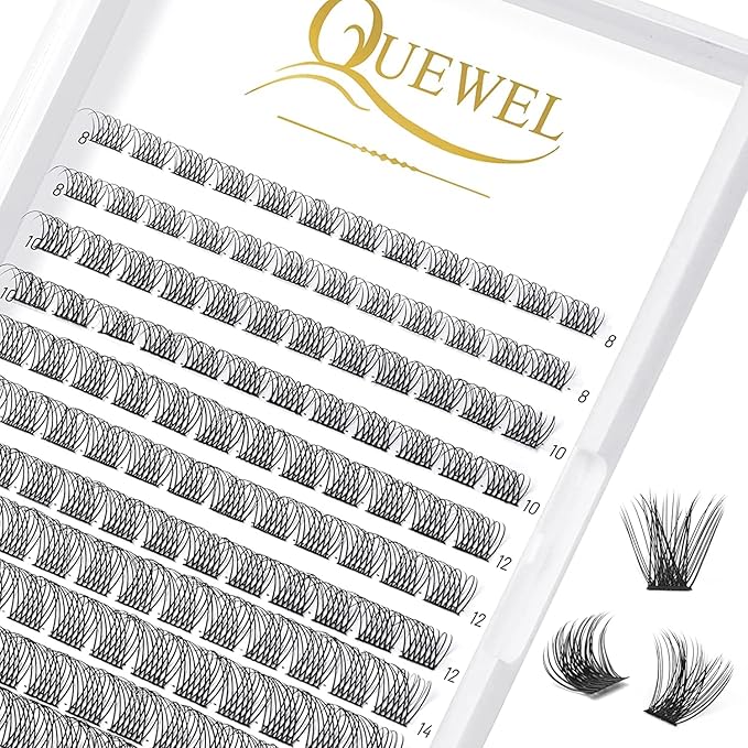 QUEWEL Cluster Lashes 144 Pcs Wide Stem Individual Lashes C/D Curl 8-16mm Length DIY Eyelash Extension False Eyelashes Natural&Mega Styles Soft for Personal Makeup Use at Home (Natural-D-MIX-144 Pcs)