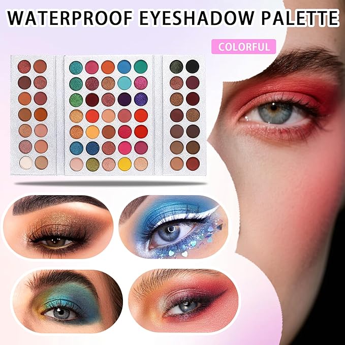 63 Colors Eyeshadow Palette,Matte Glitter Eyeshadow Makeup Palette with Eyeshadow Brush,Highly Pigmented Colorful Shimmer Eye Shadow Palette Makeup Kit for Women 02