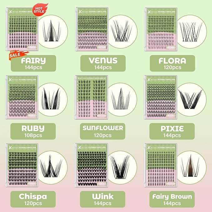 KEYYOU Pixie Lash Clusters Kit Fairy Lash Extension Kit D Curl 144Pcs Eyelash Extension Kit Wispy Natural Invisible Band Lash Kit with Waterproof DIY Lash Extension Kit at Home(Pixie-D-10-16MIX)