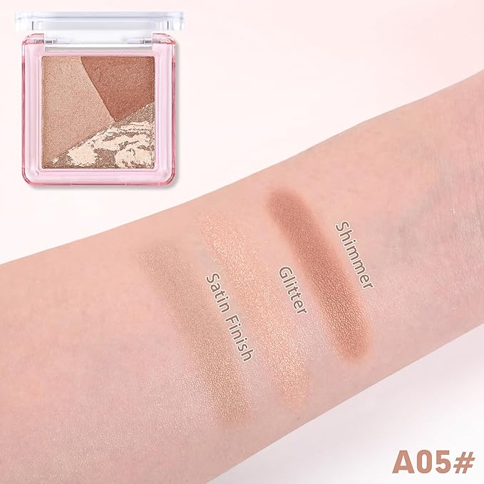 Eyeshadow Palette-Mini 3-in-1 Eye Shadow Powder Palettes Makeup-Matte&Shimmer Baked Eye Shadow for Women，paleta de sombras de ojos，Buildable Smooth Silky Waterproof for Daily Looks，05Taupe Brown