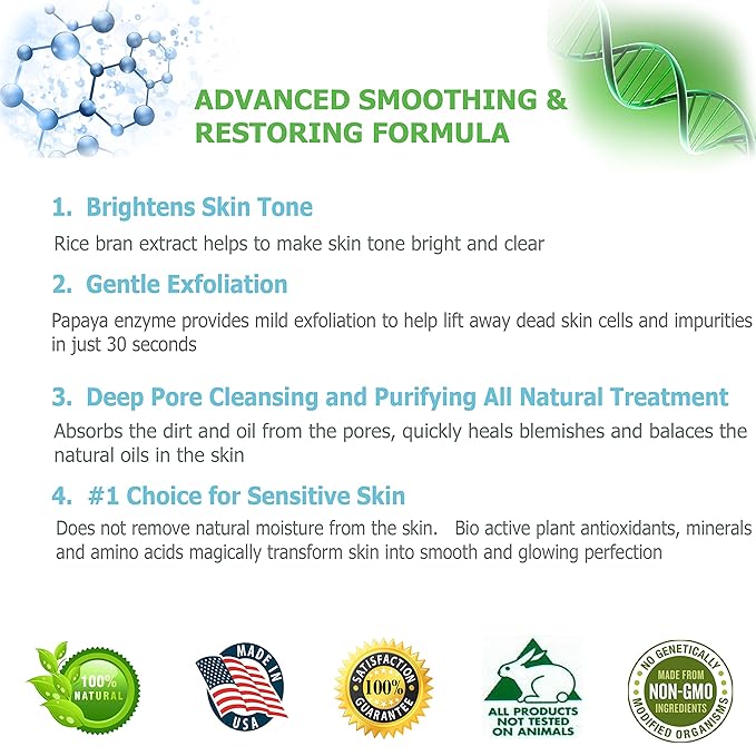 Rice and Papaya Enzyme Powder (water-activated) - All Natural Daily Exfoliant - Pore purifying, anti-aging, ingredients; fights wrinkles, acne scars, dry skin - Madagascar Vanilla - 2.1 oz