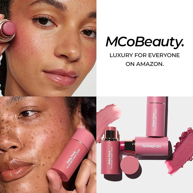 MCoBeauty Baby Face Cream Blush Stick - Charley - Nude Peach Multiuse Buildable Lip and Cheek Color Balm for a Radiant Dewy Glow - Face Makeup with Jojoba Seed Oil Coconut Oil - Vegan & Cruelty Free