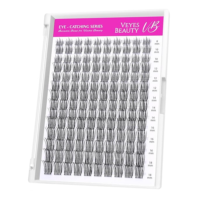 VEYESBEAUTY Lash Clusters Individual Eyelash Extensions Thin & Invisible Band DIY False Eyelashes for Self-application Eye-Catching Series Wispy Lash Tray,Sweetie 8-18mm Mixed Length