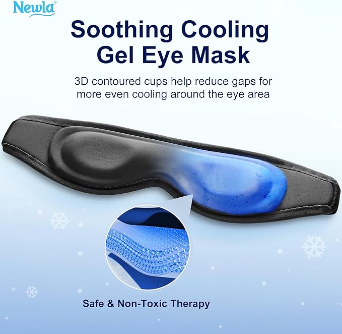 Contoured Cooling Gel Eye Mask: Snug Fit Cold Compress for Puffiness Migraines Dark Circles Sinus Eye Strain - Fits All Head Sizes - Daily Relaxation Beauty Care Travel (Purple)