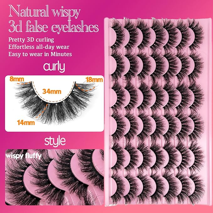 Mink Lashes Wispy Natural Cat Eye Lash Strip 18mm Short Fluffy Strip Lashes Pack Faux Mink Cateye Wispies False Eyelashes Natural Look