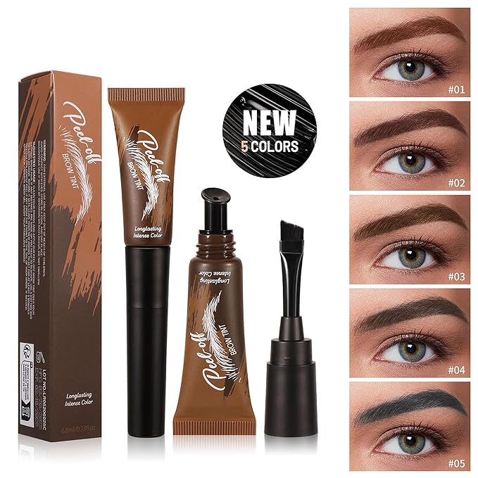 Eyebrow Gel Peel Off, Brow Tattoo with 150°Small Curved Tray, Temporary Eyebrow Tattoos Peel Off, Waterproof Brow Gel for Women Create Fuller & Defined Natural Brows Makeup(#01 Warm Brown)