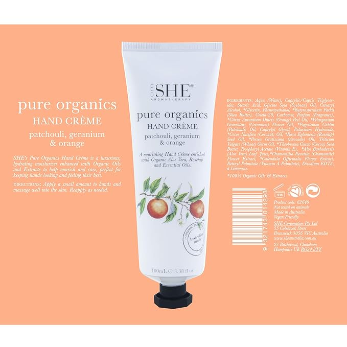 Om She Aromatherapy Pure Organics Hand Creme - Patchouli, Geranium & Orange