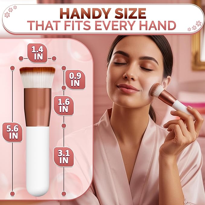 Flat Top Kabuki Foundation Brush – Even-Tone Skin in Seconds, Dense Synthetic Bristles, Aluminum & Plastic Handle, Streak-Free Full Coverage Finish – Makeup Foundation Brush for Liquid, Cream, Powder