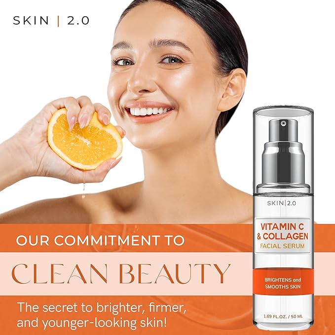 Skin 2.0 Vitamin C & Collagen Serum & Day Cream Set - Anti-Aging, Dark Spot Remover & Brightening - Dermatologist Tested Korean Skincare - Clean Beauty, Cruelty-Free, All Skin Types - 1.69 Fl. oz