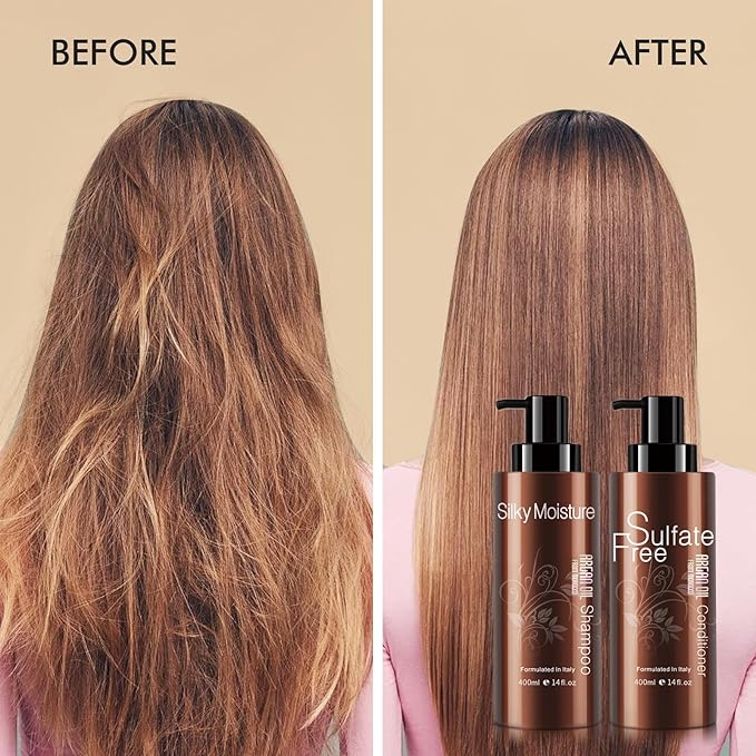 Moisturizing Organic Sulfate Free Moroccan Argan Oil Shampoo and Conditioner Set - Smooth Shampoo and Conditioner Sets,Color Safe Treatment, Repairing For Dry, Damaged, Frizzy
