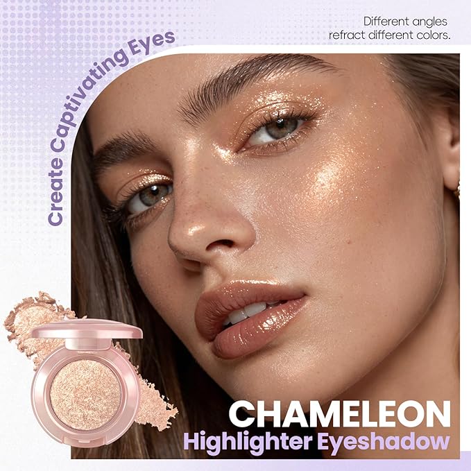 HOSAILY Holographic Champagne Bronze Glitter Eyeshadow, Multichrome Shimmer Color Shifting Single Eyeshadow, Metallic Brown Iridescent Eye Shadow Palette Bouncy Texture Fairy Highlighter Makeup #6
