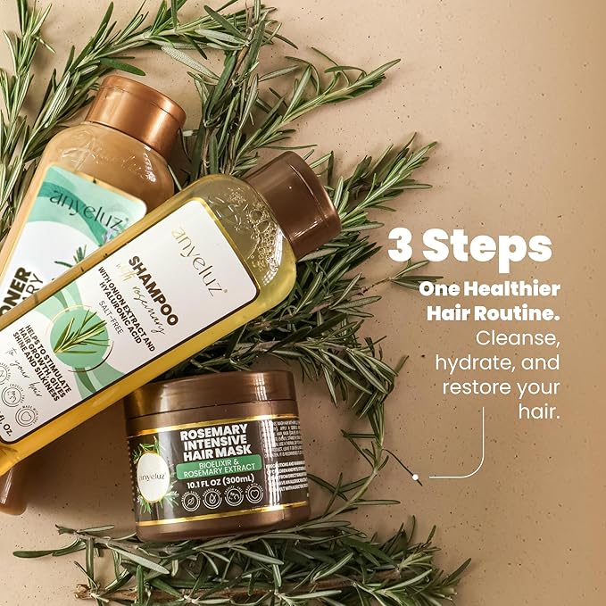 ANYELUZ Rosemary Shampoo, Conditioner and Hair Mask set, with Hyaluronic Acid and Rosemary, with Natural Extracts for All Hair Types