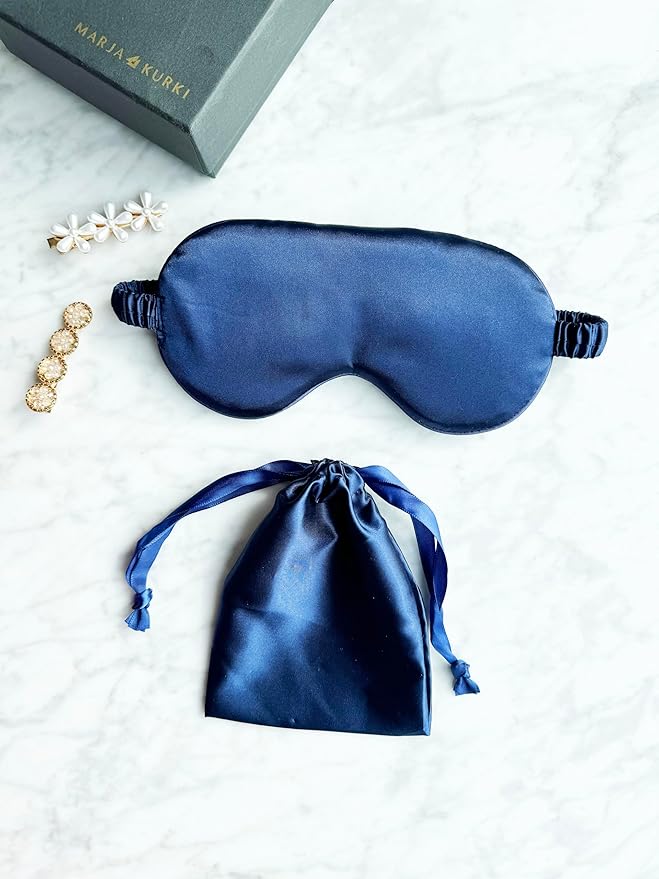 [3 Pack] QSYW Sleep Masks, Satin Eye Mask for Sleeping - Silky Eye Masks Bulk with Storage Bag & Elastic Strap, Dark Blue