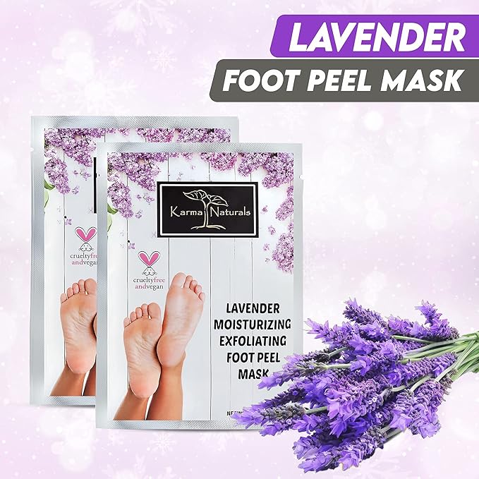 Foot Peel Mask Lavender Moisturizing Exfoliating Foot Masks - Karma Organic Feet Peeling Masks for Dry ed Feet, Remove Dead Skin & Calluses - Removes & Repairs Rough Heels, Dry Toe Skin (Pack of 2)