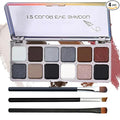 Black Grey Smoky Eyeshadow Palette,15 Colors Matte Shimmer Pigmented Eye Shadow Makeup Palette Set with 3 Eyeshadow Brushes,Glitter Eye Shadow for Daily Halloween Goth Makeup(N)