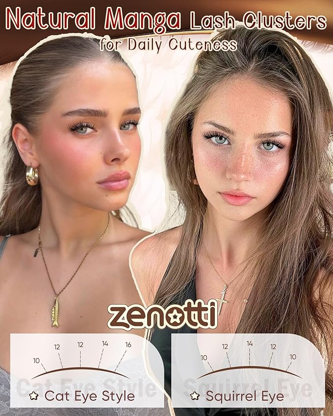 Wispy Lash Clusters Natural Manga Lash Clusters Anime Cluster Eyelash Extensions Fairy Spiky Individual Lashes C Curly Wet Look Lash Extensions with Invisible Band Beginner Friendly 8-16MM by zenotti