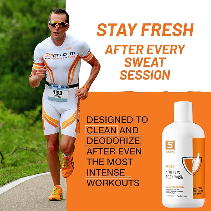 Shield Tea Tree Body Wash for Athletes | Sulfate Free Body Wash | Odor Control with Lemongrass & Eucalyptus Oils | 8 oz