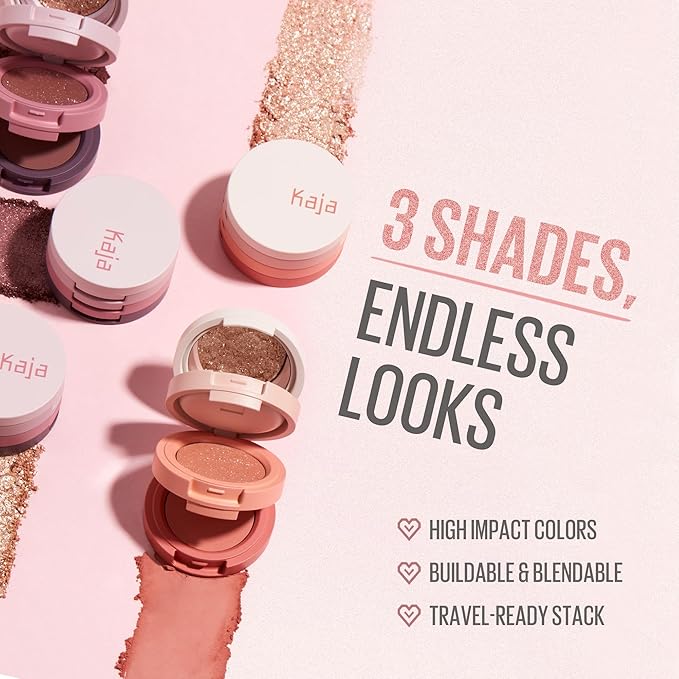 Kaja 3 Colors Eyeshadow - Beauty Bento 08 Chocolate Dahlia | Mosaic Chrome, Shimmer, Matte finish, Cruelty free, K-Beauty Mini Palettes, Easy Finger Blendable, Glitter, High Pigmentation, 0.03 Oz