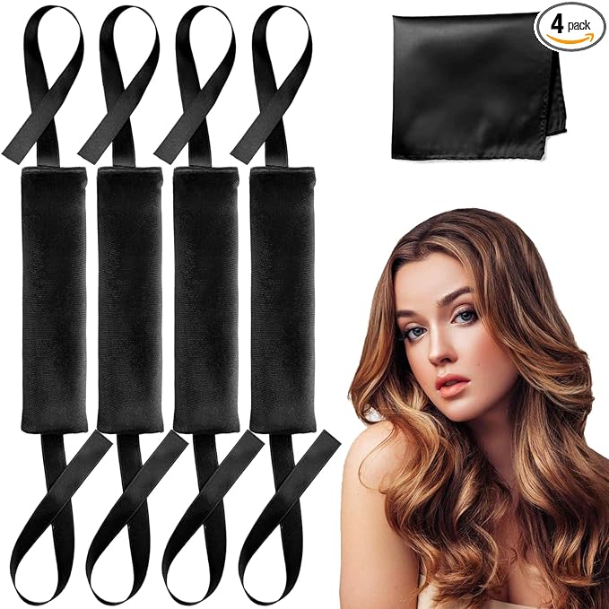 Lanzhire Jumbo Heatless Hair Curlers for Overnight Curls, Blowout Flexi Rod with Ribbon, No Heat Curlers to Sleep In, Soft Overnight Heatless Rods for All Hair Types