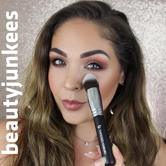Under Eye Concealer Brush - Beauty Junkees Tapered Kabuki Brush with Soft Synthetic Bristles for Concealing, Blending, Setting, Buffing with Powder, Liquid, Cream Cosmetics, Vegan Makeup Brushes