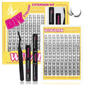 Wispy Lash Clusters Manga DIY Lash Extension Kit and D Curl Eyelash Clusters 8-18mm with Bond, Seal, and Remover Natural Lashes Clusters- Invisible Band Lashes Spikes Eyelashes, Freya-kit