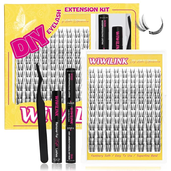 Wispy Lash Clusters Manga DIY Lash Extension Kit and D Curl Eyelash Clusters 8-18mm with Bond, Seal, and Remover Natural Lashes Clusters- Invisible Band Lashes Spikes Eyelashes, Freya-kit