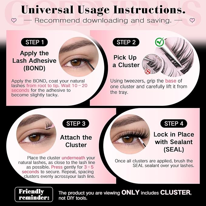 Goddvenus Plush Lash Clusters Natural Wispy Cluster Eyelash Extensions, Fluffy DIY Lash Extension at Home for Natural Look, D Curl Individual Eyelashes