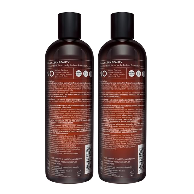 HASK Curl Care Shampoo + Conditioner Set with Coconut and Argan Oil | For Curly Hair, Sulfate-Free, Paraben-Free, Gluten-Free, Vegan, Cruelty-Free, Color Safe | 12oz each