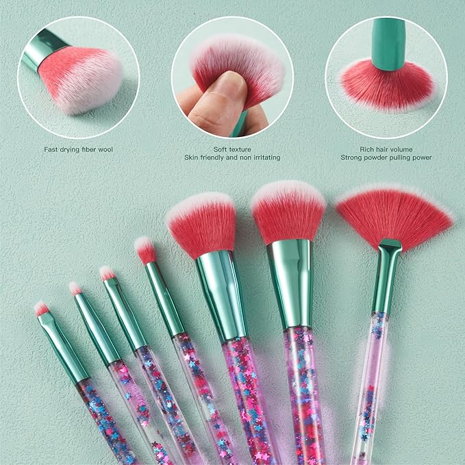 Unicorn Makeup Brush for Girls,Foundation Fan Cute Eye Makeup Brushes Set with Case for Girls Teens Gift Present