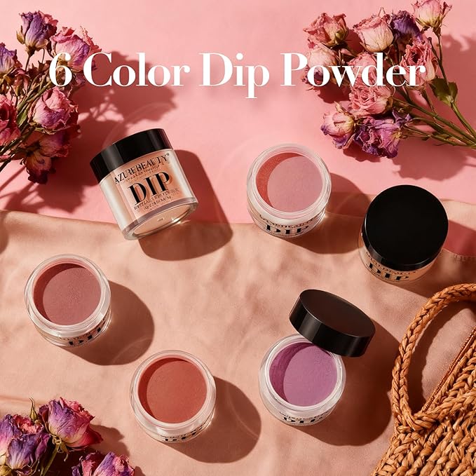 AZUREBEAUTY Dip Powder Set, 6 Pcs Blush Pink Jelly Dipping Powder, French Nail Art Starter Manicure Kit for Salon Quality & DIY at Home
