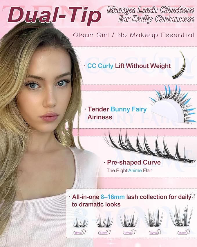 Natural Lash Clusters Manga Eyelash Clusters Wispy Cluster Eyelash Extension Bunny Anime Fairy Individual Lashes Invisible Band Cluster Lashes Freya DIY Lash Extensions C-Curly 8-16mm by zenotti