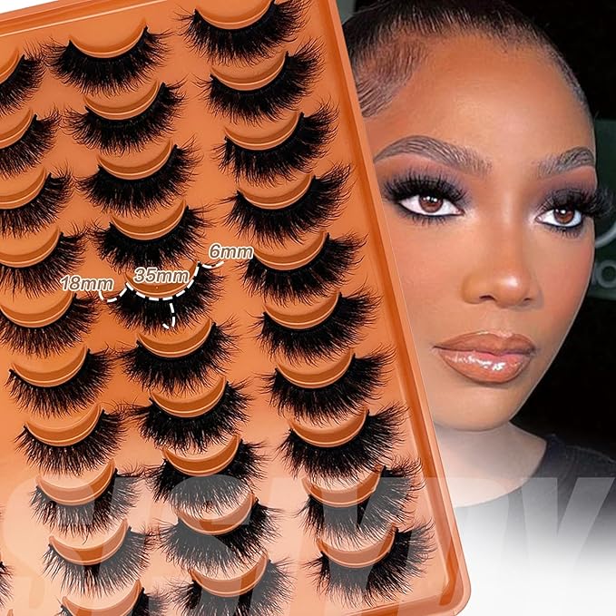 Mink Lashes Cat Eye 3D Faux Mink Fluffy Eyelashes 18mm Dramatic Volume Fake Cat Eyelashes Full Strips Lash C Curl False Lashes Strips Mink Lash Pack 20 Pairs 2 Styles Mixed YH312