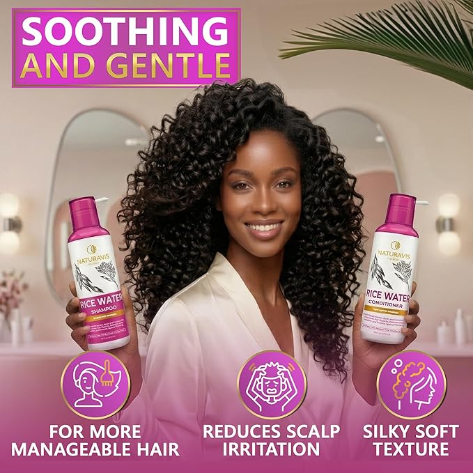 Rice Water Shampoo and Conditioner Set - Sulfate Free and Paraben Free Blend for Thinning Hair - Volume and Thickness for Fine Hair - Volumizing Salon Quality - For Women and Men - 16 Fl Oz (Set of 2)