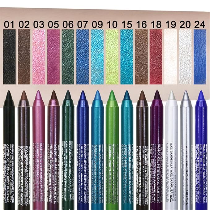 15 PCS Colorful Eyeliner Pen Set, Waterproof Metallic & Pearl Glitter Eyeliner Kit, Smudge-Proof Multipurpose Eye & Lip Liner Shadow Pencils with Shimmer for Party, Halloween, Cosplay Makeup