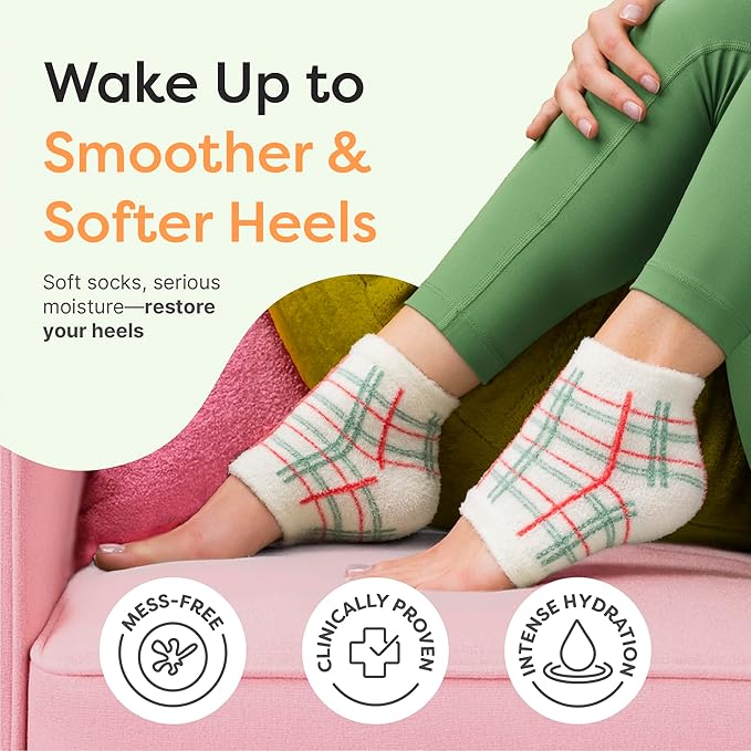 ZenToes Moisturizing Socks for Cracked Heel Treatment, Vitamin E, Olive Oil and Jojoba Oil Infused Heel Socks, Spa Gifts for Women, Mothers Day Gifts (Green Gingham & Multi Plaid, Regular)