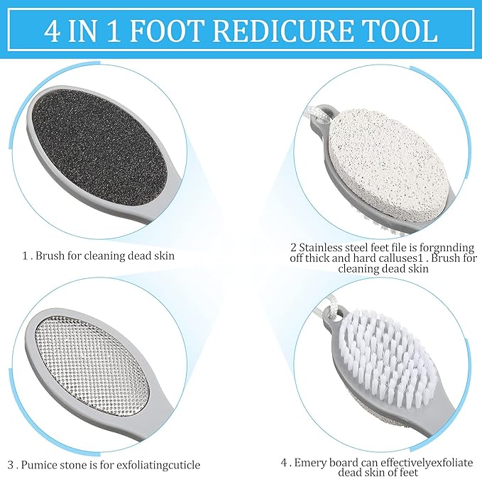 Sieral 4 Pcs Foot Scrubber 4 in 1 Feet Brush for Use in Shower with Pumice Stone, Foot Rasp and Sandpaper, Feet Scrubber Brush for Dead Skin and Shower, Skin Remover