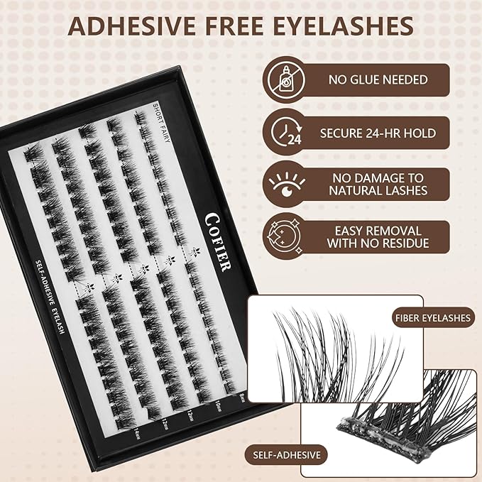 Glue-Free Wispy Lash Clusters Kit, 100 Pcs Individual Eyelash Clusters (8-14mmC Curl)- DIY Lash Extension Kit with Eyelashes Tweezers, Natural Fluffy Fake Lashes for Home Use, Beginners Friendly