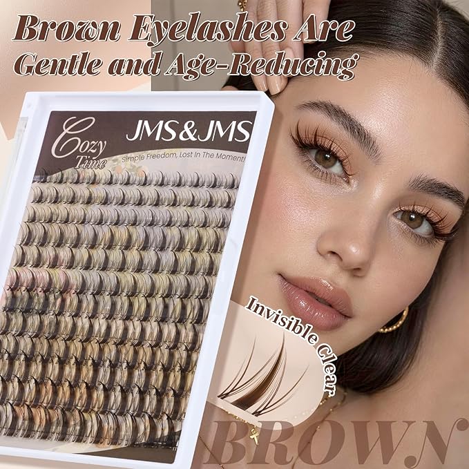 JMS&JMS Brown Fairy Lash Clusters, Brown Spiky Wispy Natural Eyelash Clusters, Anime Manga eyelash clusters, Invisible Band Fairy Lashes (C-8-18Mix)