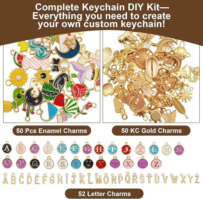 Aucscott Lip Gloss Charm Kit, Make Your Own Keychain Kit for Girls - DIY Jewelry Decorating Craft Kits with A-Z Letter Charms for Custom Key Chain Lipgloss Lip Balm Earring Purse Bag Handbag