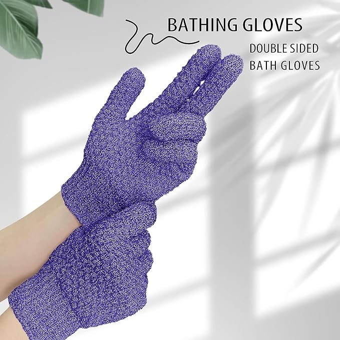 Evridwear Exfoliating Glove Shower Gloves Exfoliate Dead Skin for Dry Sensitive Skin No Irritation with Hanging Loop (Purple Deep Exfoliation)