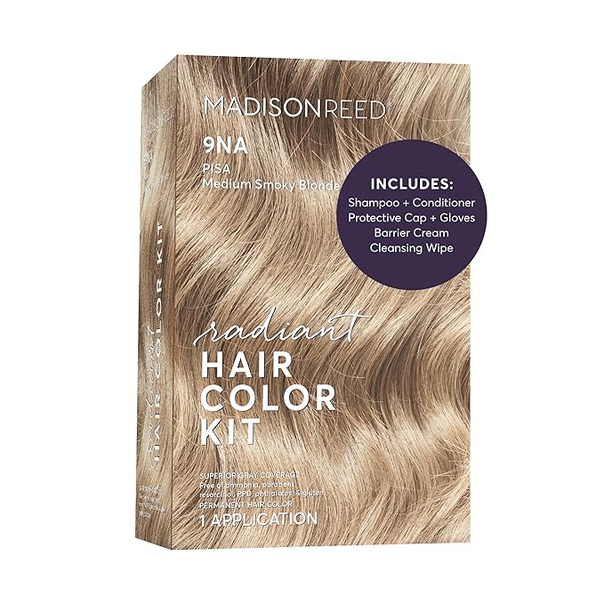 Madison Reed Radiant Hair Color Kit - 9NA Medium Cool Blonde with Ash Undertones (Pisa Blonde), Dimensional Gray Hair Blending Permanent Hair Dye, PPD-Free & Ammonia-Free, 1 Pack